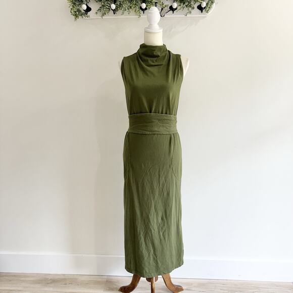 Anthropologie Velvet By Graham & Spencer Green Hydie Mock Neck Maxi Dress Belted - Picture 1 of 5